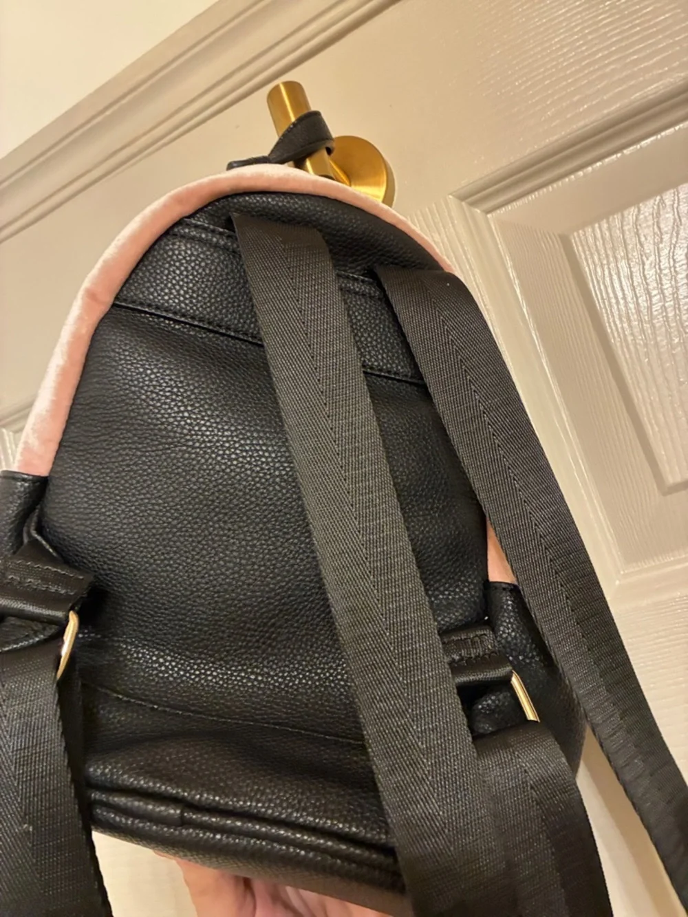 Pink‎ Velvet and Black Mini Backpack with Decorative Accents